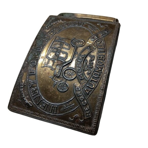 VIntage Mens Belt Buckle FORD MODEL T  1970's MENS DETROIT SOLID BRONZE 3x2" - Picture 2 of 5